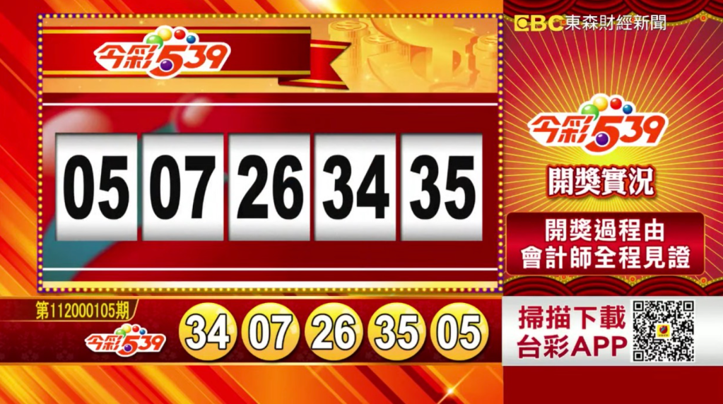 今彩539 - 第112000105期 