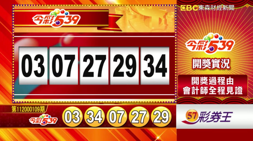 今彩539 - 第112000109期