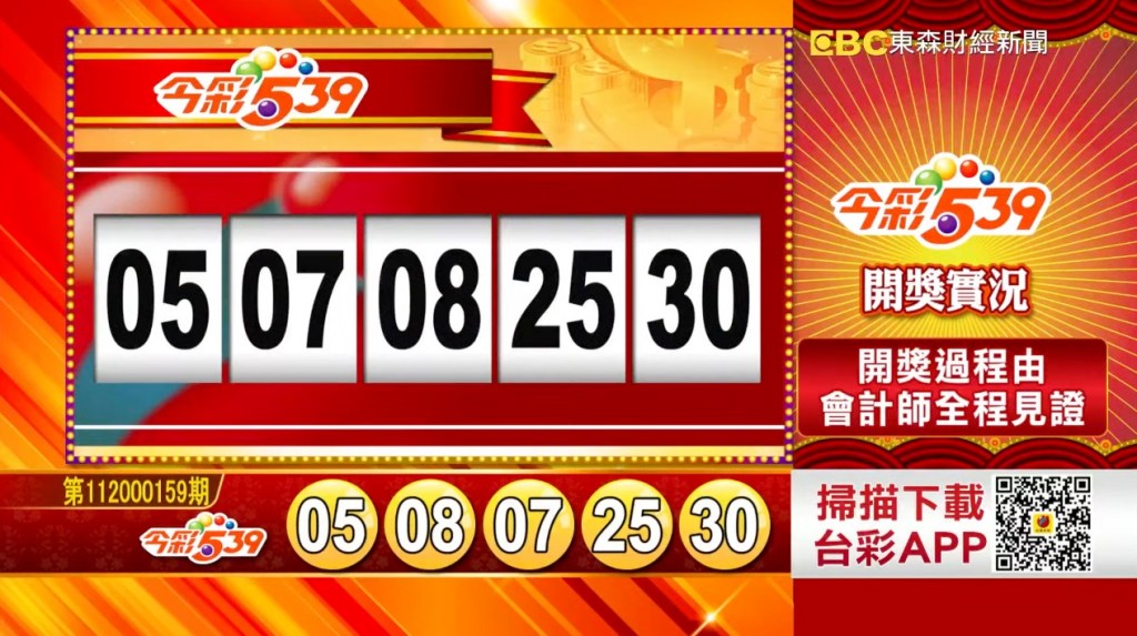 今彩539 - 第112000159期 