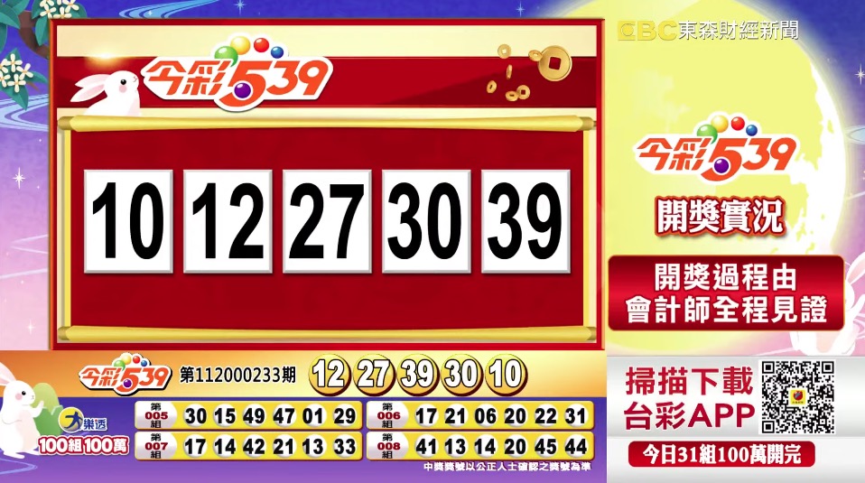 今彩539 - 第112000233期 