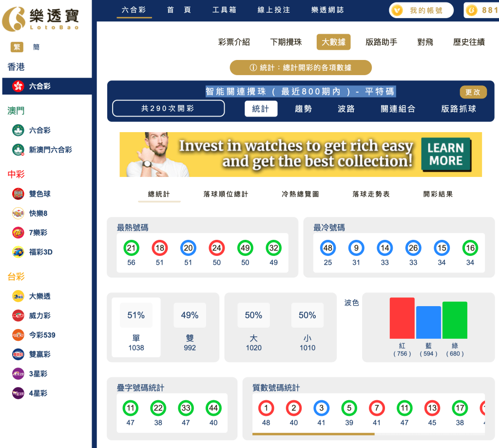 六合彩統計 ｜智能關連攪珠 ( 最近800期內 ) - 平特碼